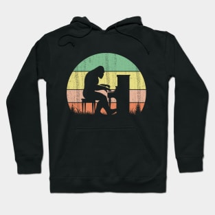 Bigfoot Sasquatch Playing The Piano Vintage Sunset Musical Instrument Hoodie